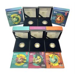 Five The Royal Mint United Kingdom 2018 'RAF Centenary' silver proof piedfort two pound coins, comprising 'Spitfire, 'F-35 Lightning II', 'Sea King', 'Badge' and 'Vulcan', all cased with certificates 