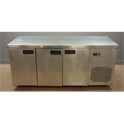  Large commercial stainless steel fridge, W180, H85cm, D70cm  