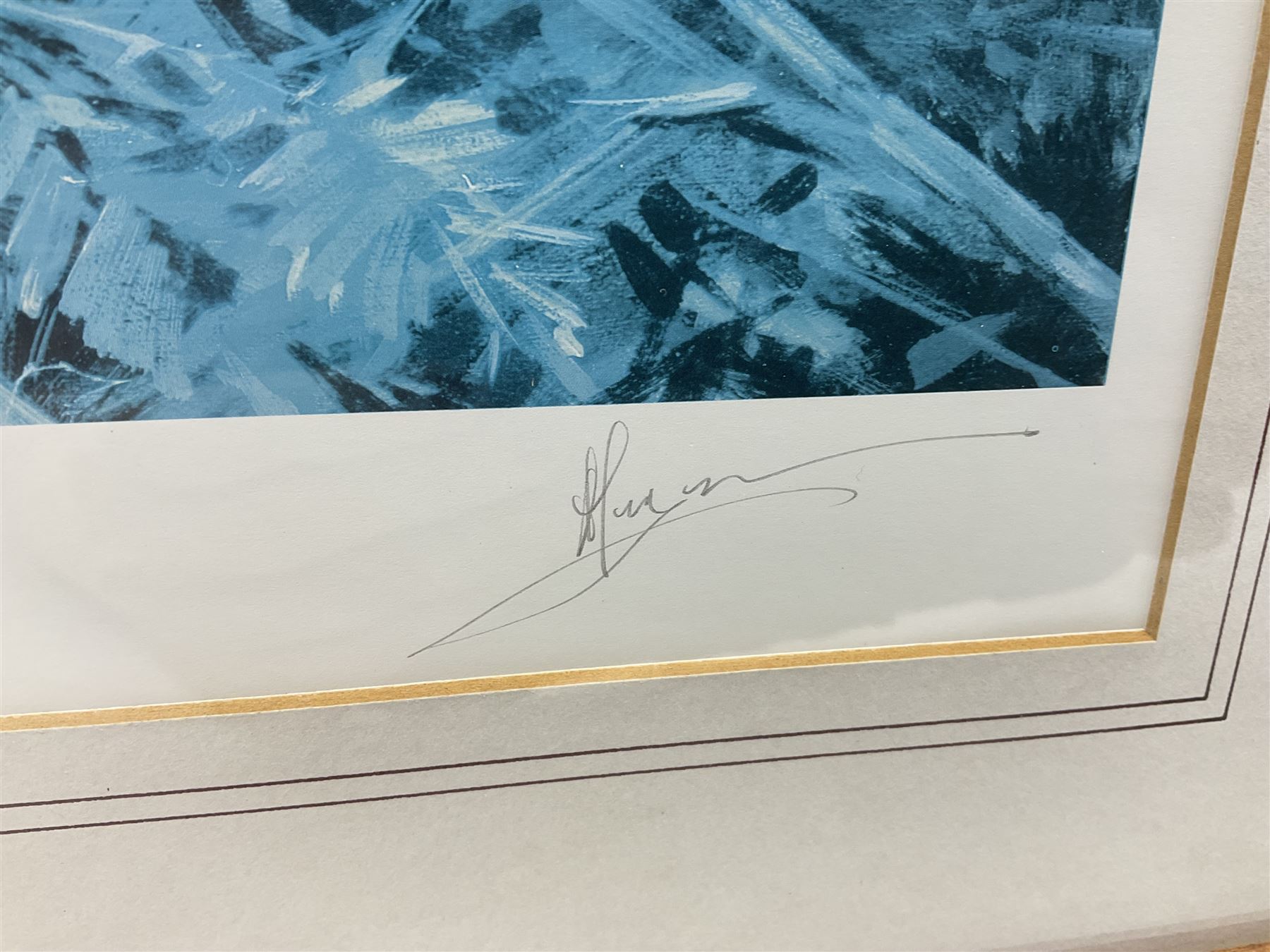 Five limited edition framed coloured prints of shooting interest comprising after C. Stanley Todd game birds taking flight in a mountainous lake landscape no.348/600; after J.C. Harrison game birds in flight over fields no.285/500; after Alan B. Hayman  'A Right and Left?' no.398/850; after Andy Beck 'Pheasant Drive' no.56/350; and after Leo Stans 'Autumn Air'; all signed on the mount; various frames (5)