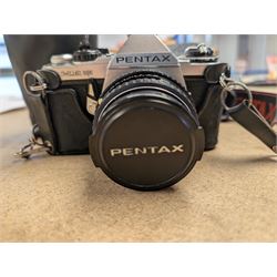 Pentax ME Super camera body, with a SMC Pentax-M 1:1.7 50mm lens and a Vivitar 28-200mm 1.3.5-5.3 Macro Focusing Zoom lens, in carry case