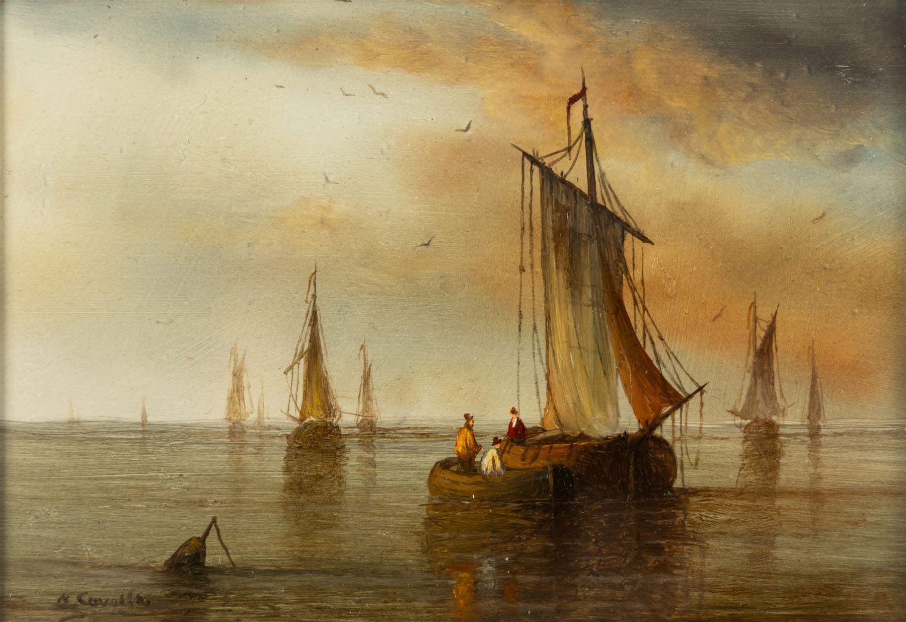 Ronald Cavalla (British 1940-): Dutch Fishing Vessels, pair of oils on board signed 8.5cm x 12.5cm and 12.5cm x 8.5cm (2)