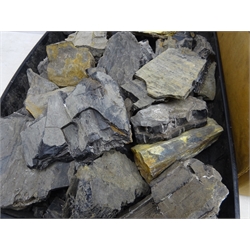  Large quantity of raw Whitby Jet, 94.32lb including containers  