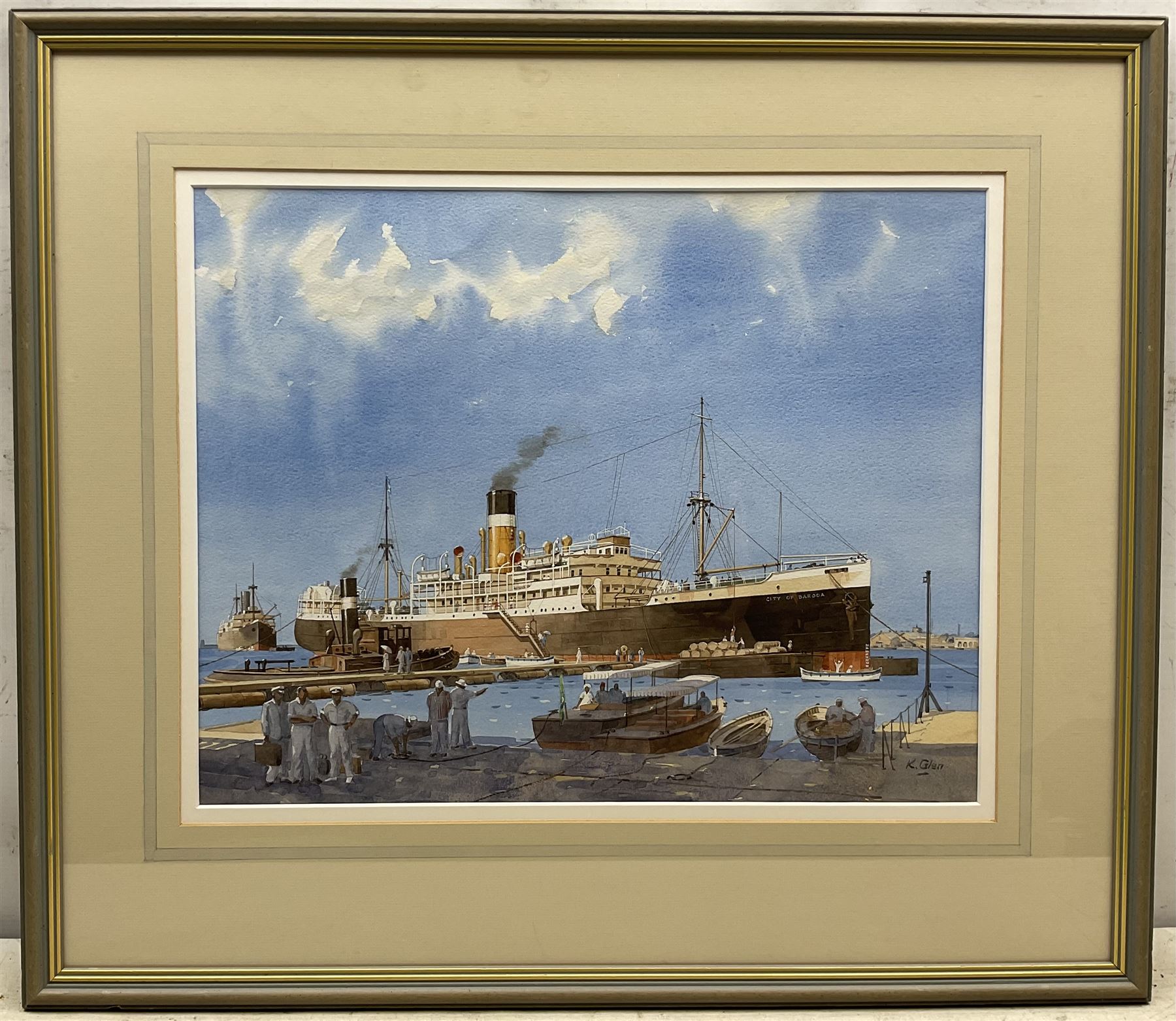 Keith Glen (British Contemporary): Screw Steamer 'City of Baroda' in Port, watercolour signed, titled verso 34cm x 43cm