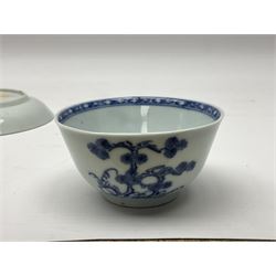 Chinese Nanking Cargo tea bowl and saucer, each decorated with pin tree, saucer with Christie's lot label beneath, tea bowl D7.5cm, saucer D11.5cm