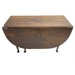 George III oak drop-leaf dining table, oval top over gate-leg action cabriole supports