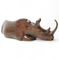 Donald Greig (South African 1959-): Recumbent White Rhino, bronze, signed, 2007,  5cm x 12cm with certificate