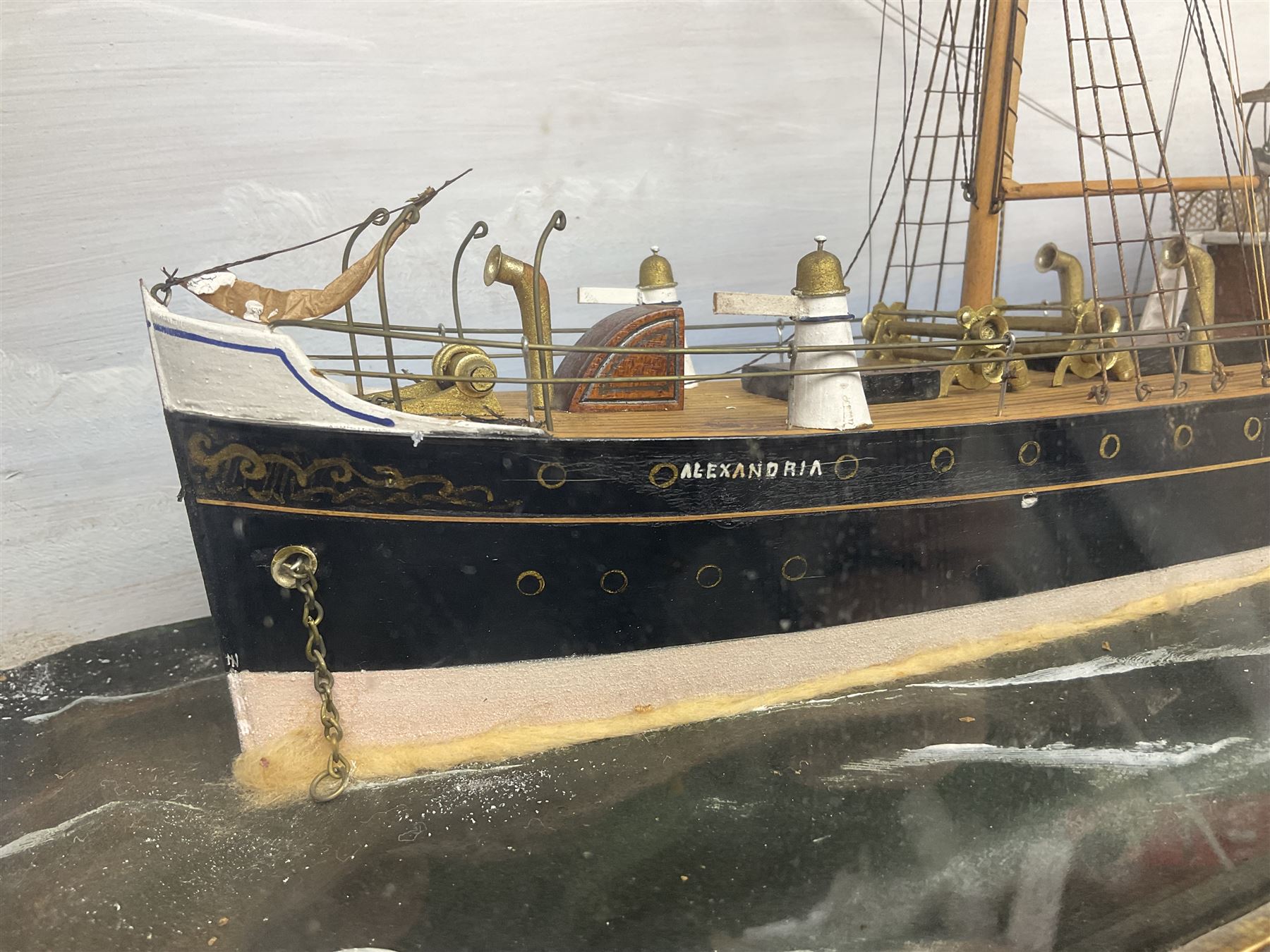 Victorian diorama of scratch built model of steam ship Alexandria, in a glazed case, H41cm, L83cm
