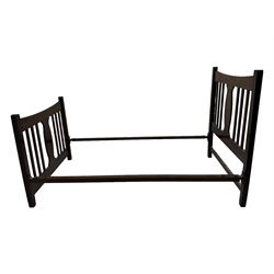 Edwardian inlaid mahogany 3' single bedstead, with headboard, footboard, wooden base and metal side supports; Giltedge 'Astrid 3000' pocket sprung mattress (L190cm, W104cm, D27cm)