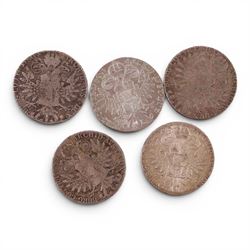 Five silver Maria Theresa thaler coins