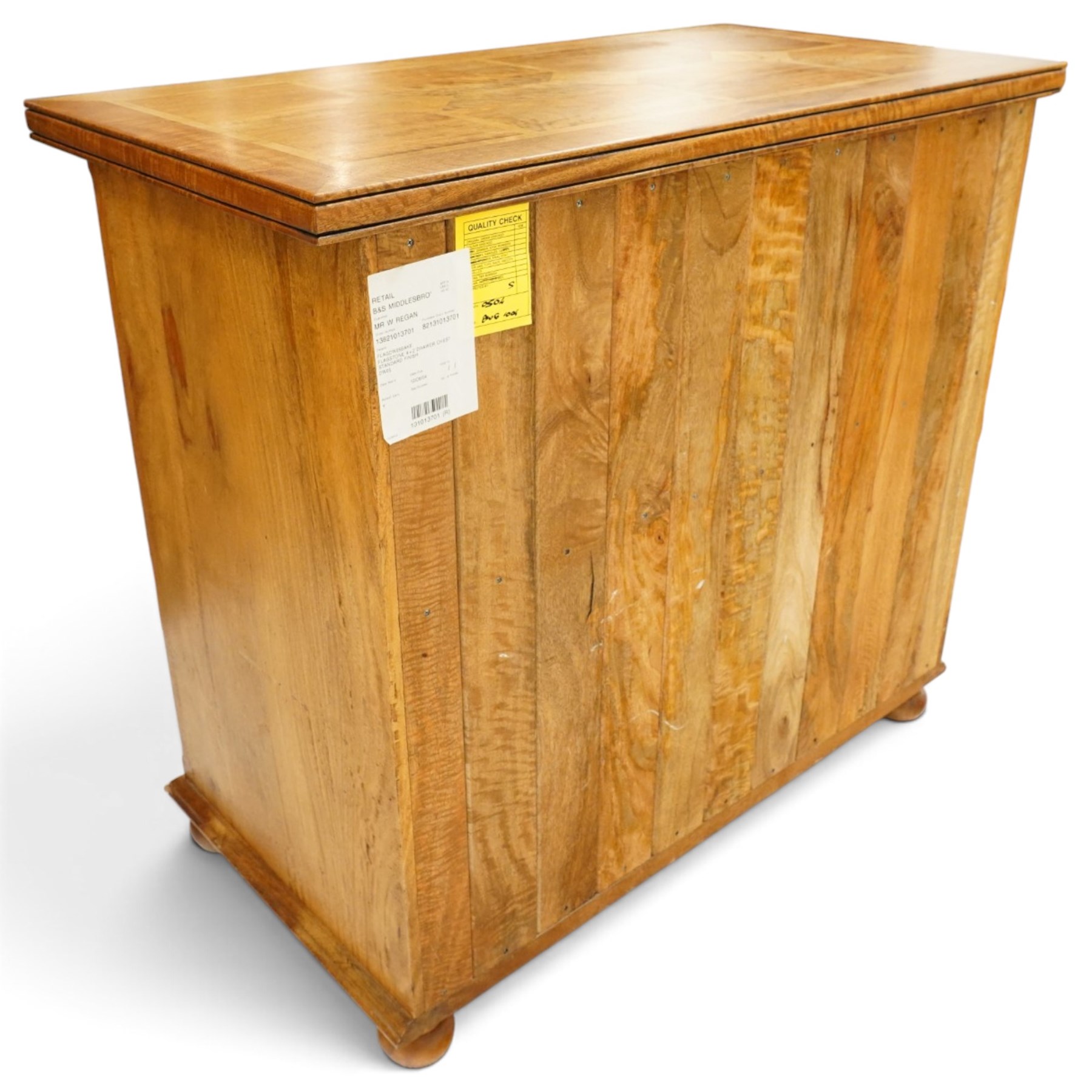 Barker & Stonehouse - contemporary flagstone and mango wood chest, the rectangular inlaid top over four short and two long drawers with metal ring handles, on compressed bun feet