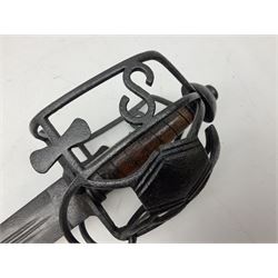 Victorian Scottish sword, 81cm blade, ironwork basket hilt set with S and Crosses, 98cm overall