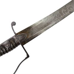 British 1796 pattern, light cavalry officers' saber, by Wooley, Deakin, Dutton of Birmingham, the 80cm single edge curved blade retaining traces of original blue and gilding which bears the coat of arms of George III and military trophies, the steel stirrup hilt with leather bound grip and original silver triple wire binding, within steel scabbard with twin suspension rings, overall L98cm  