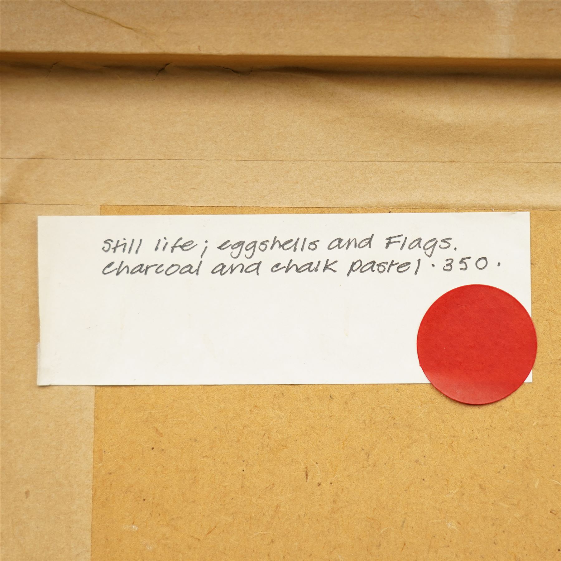 Ann (Anderson) Seabourne (British 20th century): 'Still Life With Eggshells', pastel with mixed media attributed and titled on label verso 77cm x 57cm