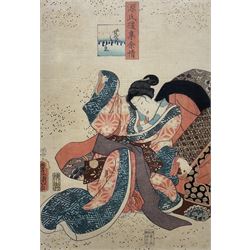 Utagawa Kunisada (Toyokuni III) (Japanese 1786-1865): Tale of Genji, mid 19th century woodblock print 35cm x 24cm