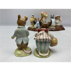 Seven Beswick Beatrix Potter figures, comprising Sally Henny Penny, Johnny Town-Mouse, Mrs Tiggy-Winkle, Mrs Tittlemouse, Tom Kitten, Pig-Wig and Squirrel Nutkin, together with a Beswick tree trunk display stand, stand L30cm