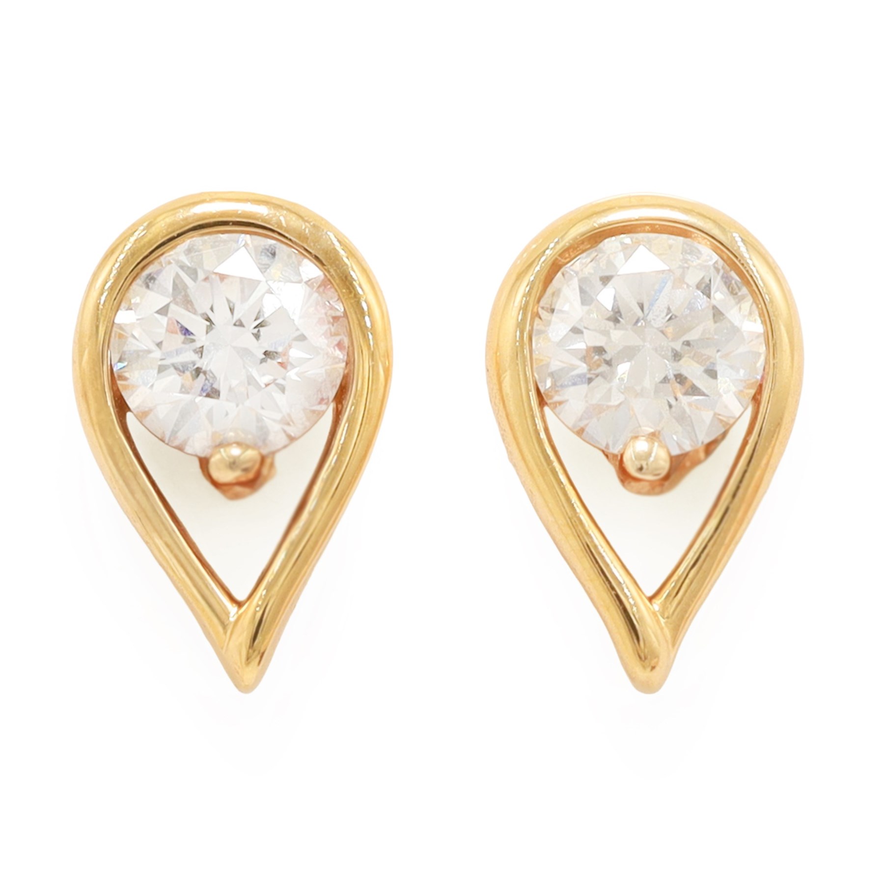 Pair of 14ct gold Pandora Infinite lab diamond pear shaped earrings, each stud set with a round brilliant cut diamond, stamped 585, total diamond weight 0.50 carat