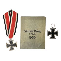 WW2 German Iron Cross 2nd Class with ribbon, ring stamped 44; and original issue packet; together with a copy of a WW2 Iron Cross