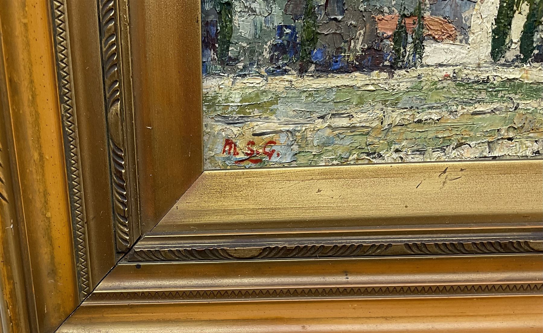 Mary Stewart Gibson (Scottish 1904-1989): View Towards Grasse, oil on board signed with initials, indistinctly titled verso 18cm x 23cm 