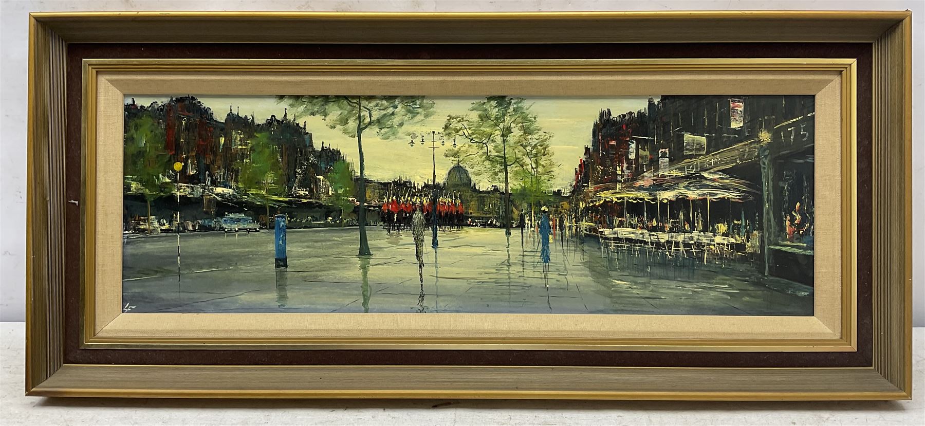 Leonard 'Len' Fenton (British 1926-2022): London Street Scene, oil on board signed with initials 19cm x 59cm
Notes: principally an actor, best known for his role as Dr. Harold Legg in EastEnders, Len Fenton was also an accomplished artist.