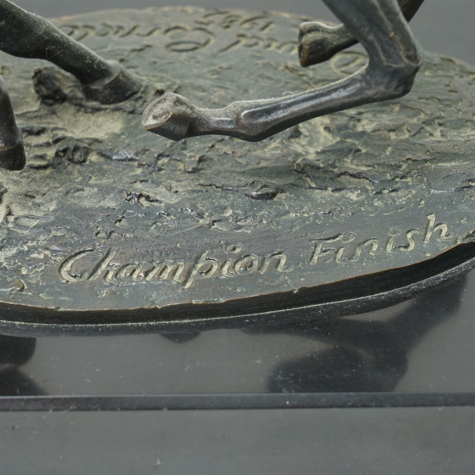 After David Cornell (British b1935) - Bronze of Lester Pigott on Nijinsky 'Champion Finish' on rectangular black marble base H20cm