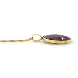 18ct gold oval cut unheated ruby pendant necklace, hallmarked, ruby approx 24.05 carat