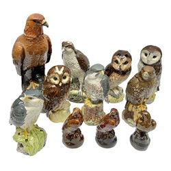 Collection of Beswick and Royal Doulton whisky decanters, in the form of birds, to include Golden Eagle, Barn Owl, Peregrine Falcon, Buzzard etc 