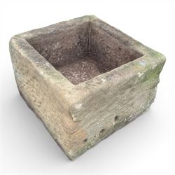 Two 19th century square stone trough planters