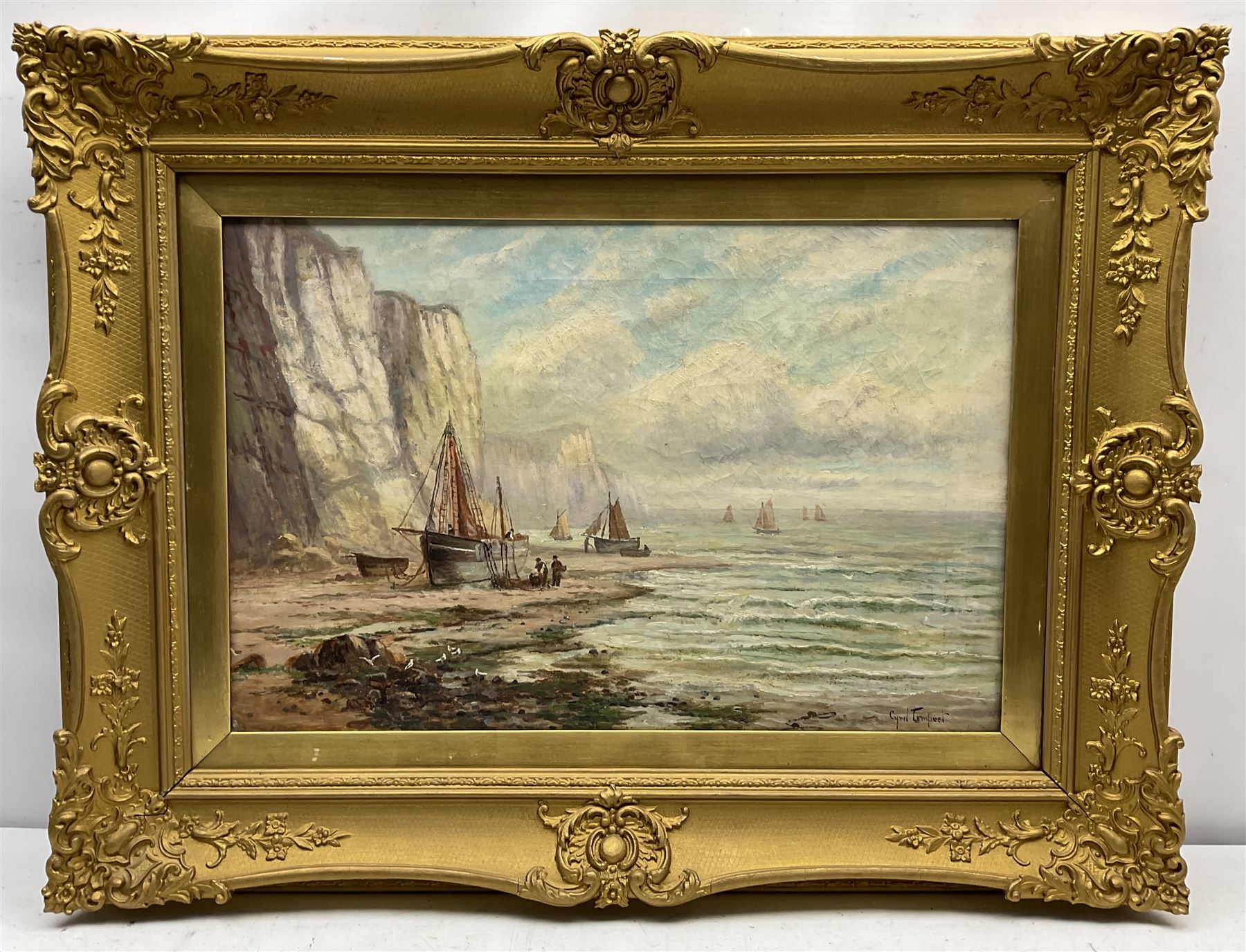 Cyril Tempest (Yorkshire late 19th century): Mast from Shipwreck and Beached Sailing Vessels, pair oils on canvas signed 40cm x 60cm (2)