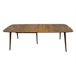 Lucian Ercolani for Ercol - light elm and beech 'Bellingdon' extending dining table, rectangular top with pull-out mechanism and hinged leaf, on splayed tapered supports