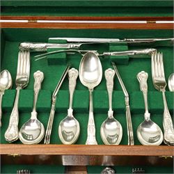 Canteen of silver plated Kings pattern cutlery for six covers in mahogany box with single drawer