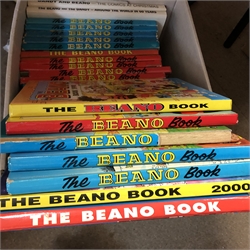  The Beano Annual for 1973, 78, 80-83, 84(2), 85(2), 86(2), 87, 90, 91(2), 98(2), 99(2), 2000(2), 2004-05, two Dandy and Beano books, five 1980's comics, two Quaker Oats Historic Arms of Merrie England sticker books and a collection of Royal Souvenir and other Commemorative newspapers   
