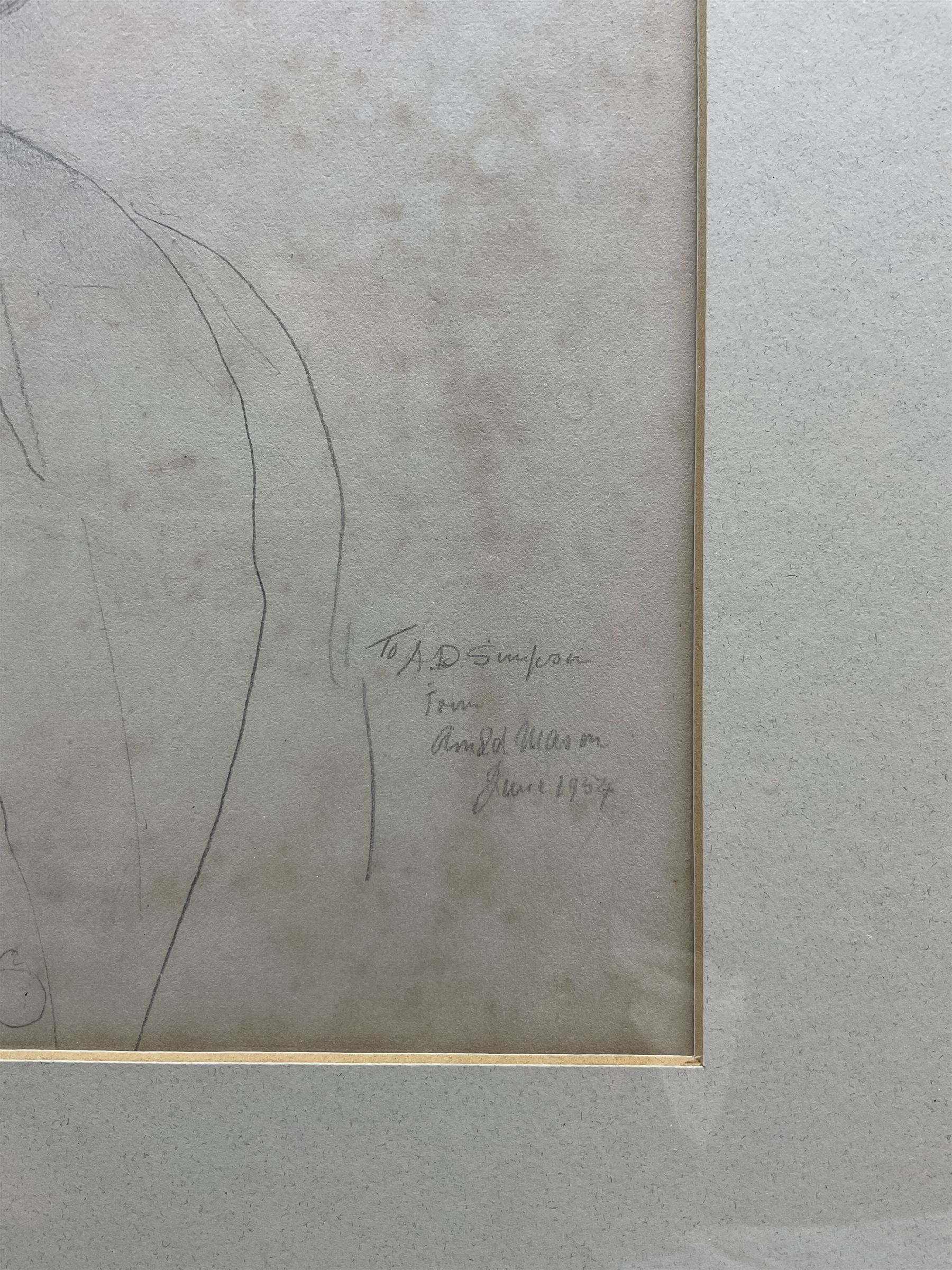 Arnold Henry Mason (British 1885-1963): Portrait Study of a 50's Woman, pencil sketch signed indistinctly dedicated and dated 1954, 35cm x 25cm