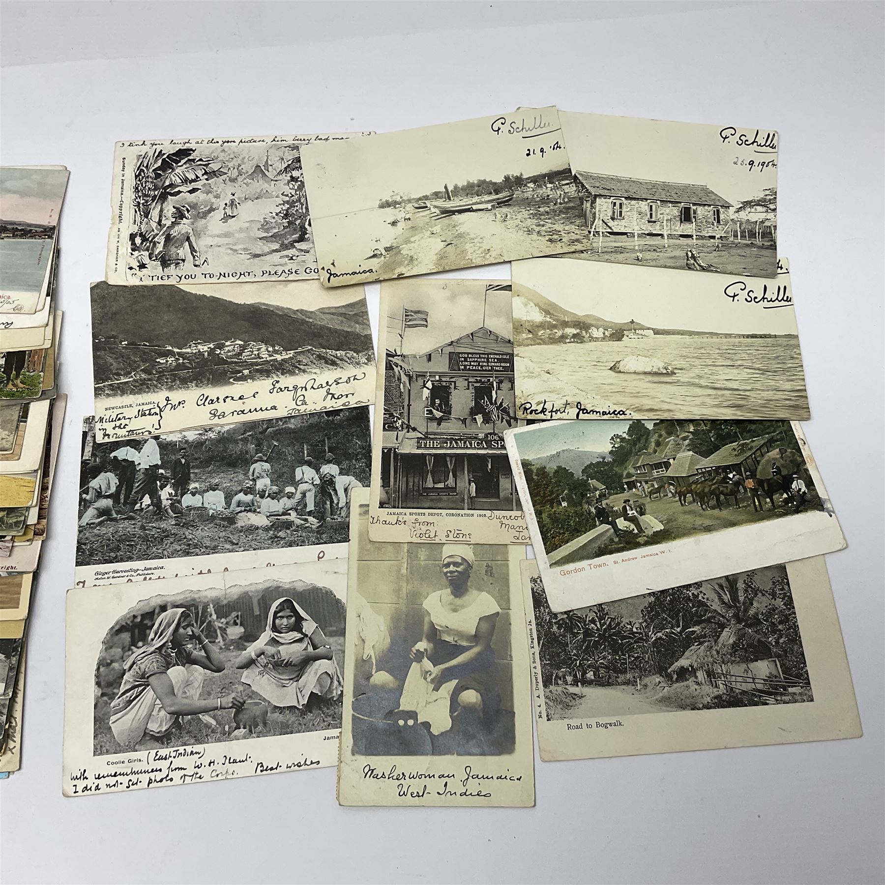 Jamaica postcards and postal history, including topographical, landmarks etc, many being used with stamp and postmark