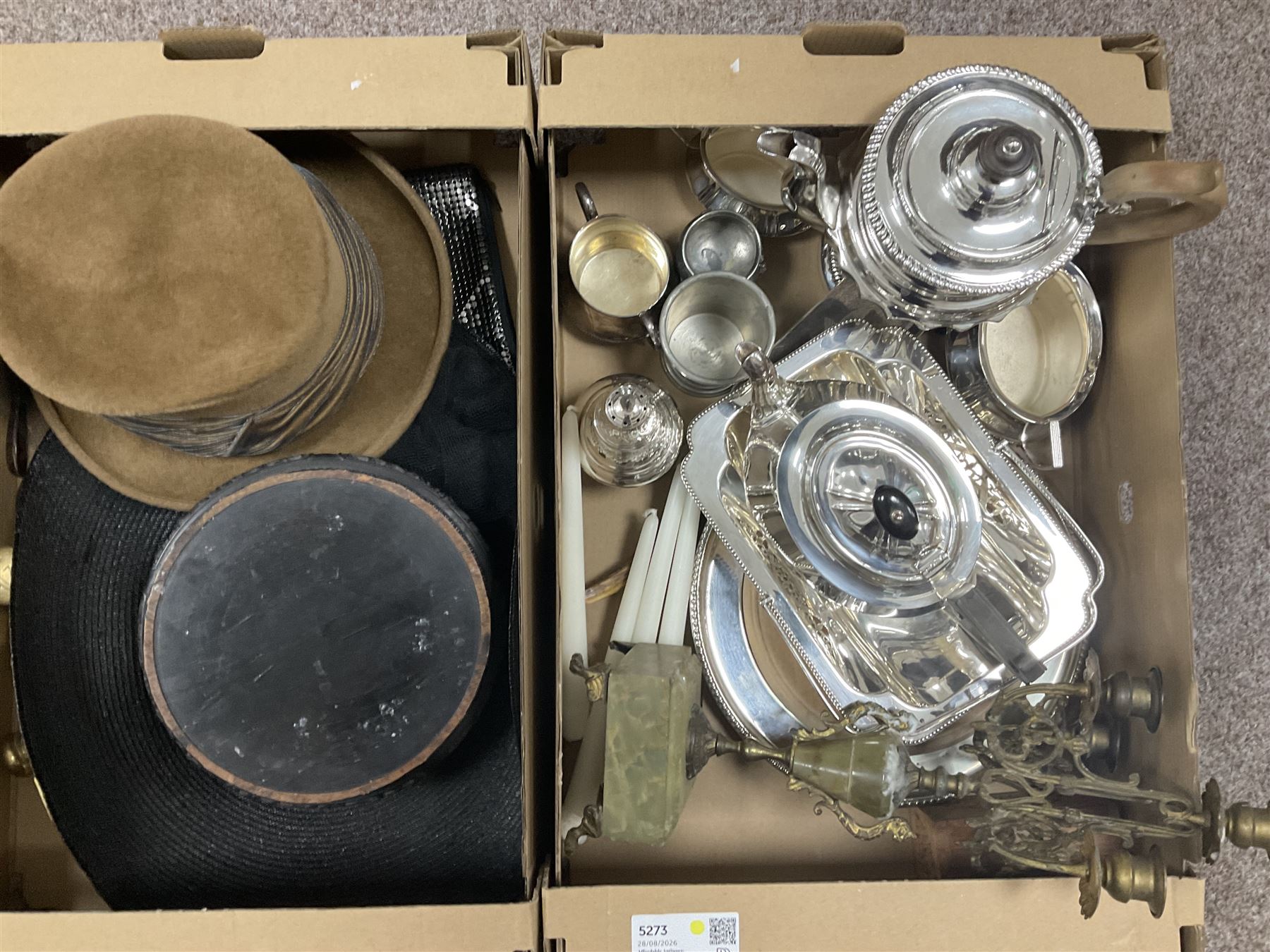 Collection of silver plate, including sugar shaker, teapot etc, together with tea caddy, writing box and other collectables 