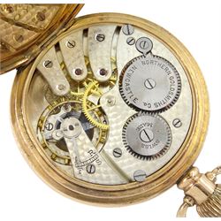 Early 20th century gold-plated keyless open face Swiss lever pocket watch by Northern Goldsmiths Co, Newcastle Admiralty, case by Dennison