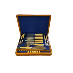 Three cased canteens of cutlery, including a set of fish knives 