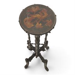 Victorian Aesthetic Movement simulated bamboo and lacquered jardiniere or plant stand