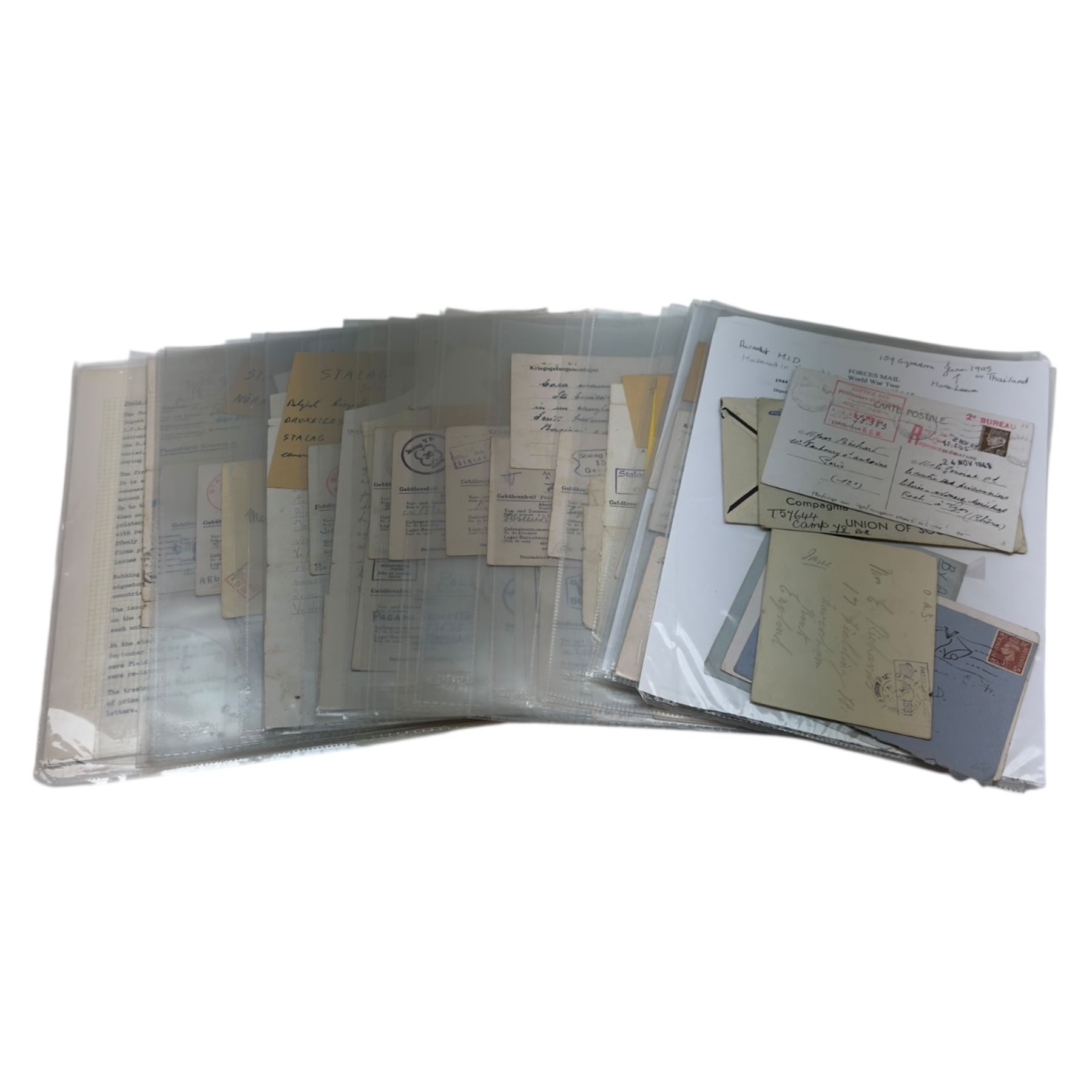 Collection of Prisoner Of War mail, including postcards, letters, envelopes, from French, Italian and other European prisoners, mainly from Germany prisoner of war camp at Stammlager  