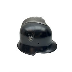 WWII German fireman's double decal steel helmet, with with attached comb,  