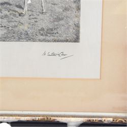 J.L.E. Meissonier Napoleon Bonaparte Etching on Silk, depicting Napoleon on Marengo in military uniform, from the painting by Ernest Meissonier, etched by Walter Edwin Law, H56cm, W46cm