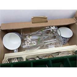 Silver plated Kings Pattern part canteen of cutlery, together with mother of pearl handled cutlery, ceramics and other collectables, in three boxes  