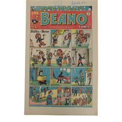 Seven 1940s and 50s The Beano comics, including 1941 issue no.166 propaganda war issue, with Big Eggo black-out cover, 1948 issue no.329, 1949 issue no.368, 1949 issue no.379, 1950 issue no.398,  1950 issue no. 424 and 1954 issue no. 603