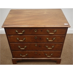  George III oak chest, four graduating drawers, shaped bracket supports, W80cm, H76cm, D48cm  