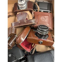 Eight vintage cameras, including Yashica MG-1, Yashica Lynx 1000, Koroll 24 S, Paxette and Fujifilm X10