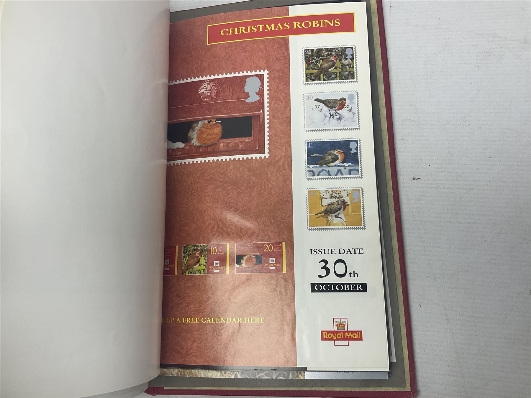 Royal Mail advertising cards, displaying upcoming commemorative issues, for use in post offices, housed in a single album