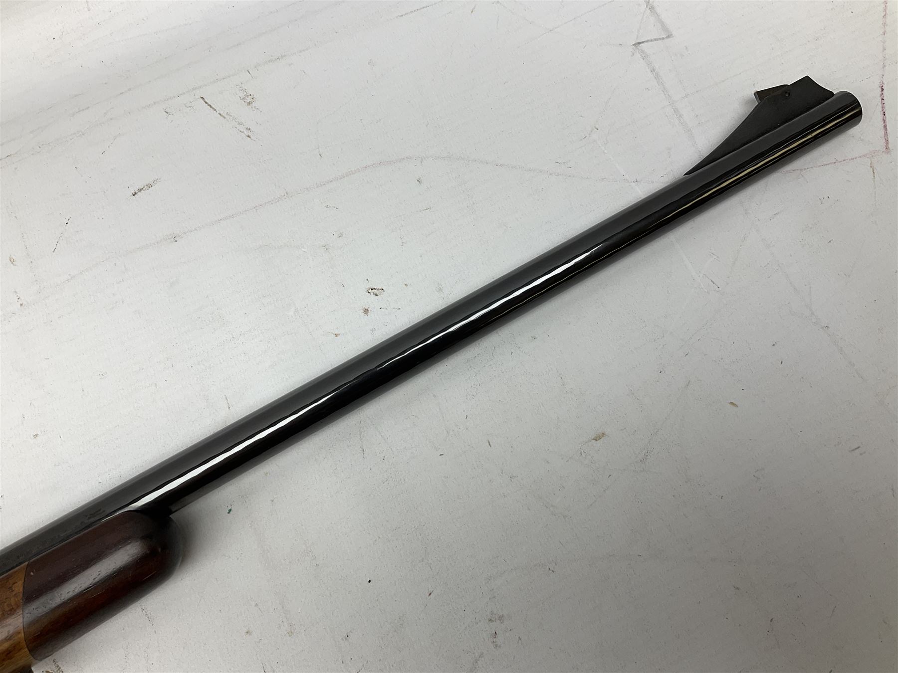 30-06 Steyr-Mannlicher Model M bolt-action rifle, the 61cm hammer forged barrel with side safety, double set trigger and lift-out rotary magazine, walnut stock with chequered pistol grip and fore-end and additional soft leather cheek piece, Pecar Berlin Champion 8 x 45 telescopic sight with quick release mounts, serial no.204791 L111cm FIREARMS CERTIFICATE REQUIRED OR RFD