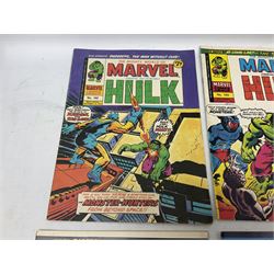 Collection of bronze age Marvel comics (1973-1976). Spider-Man Comics Weekly (1973-1976) nos 8-12, 14, 19-34, 75, 92, 95-97, 101-103, 106, 108, 109, 111, 115, 116, 121-132, 152, 155 and 156. Super Spider-Man with the Super-Heroes (1976) nos 161, 166-170, 177-182. The Mighty World of Marvel starring the Incredible Hulk (1974-1975) nos 102-04, 113-129 (excluding 115 and 120), 134, 135, 140, 143, 153-156, 158, 170, 172 and 182 (89)