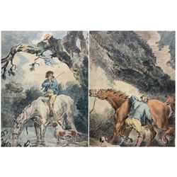 English School (19th century): Boy Horse Riding, pair watercolours and chalk unsigned 44cm x 33cm (2)