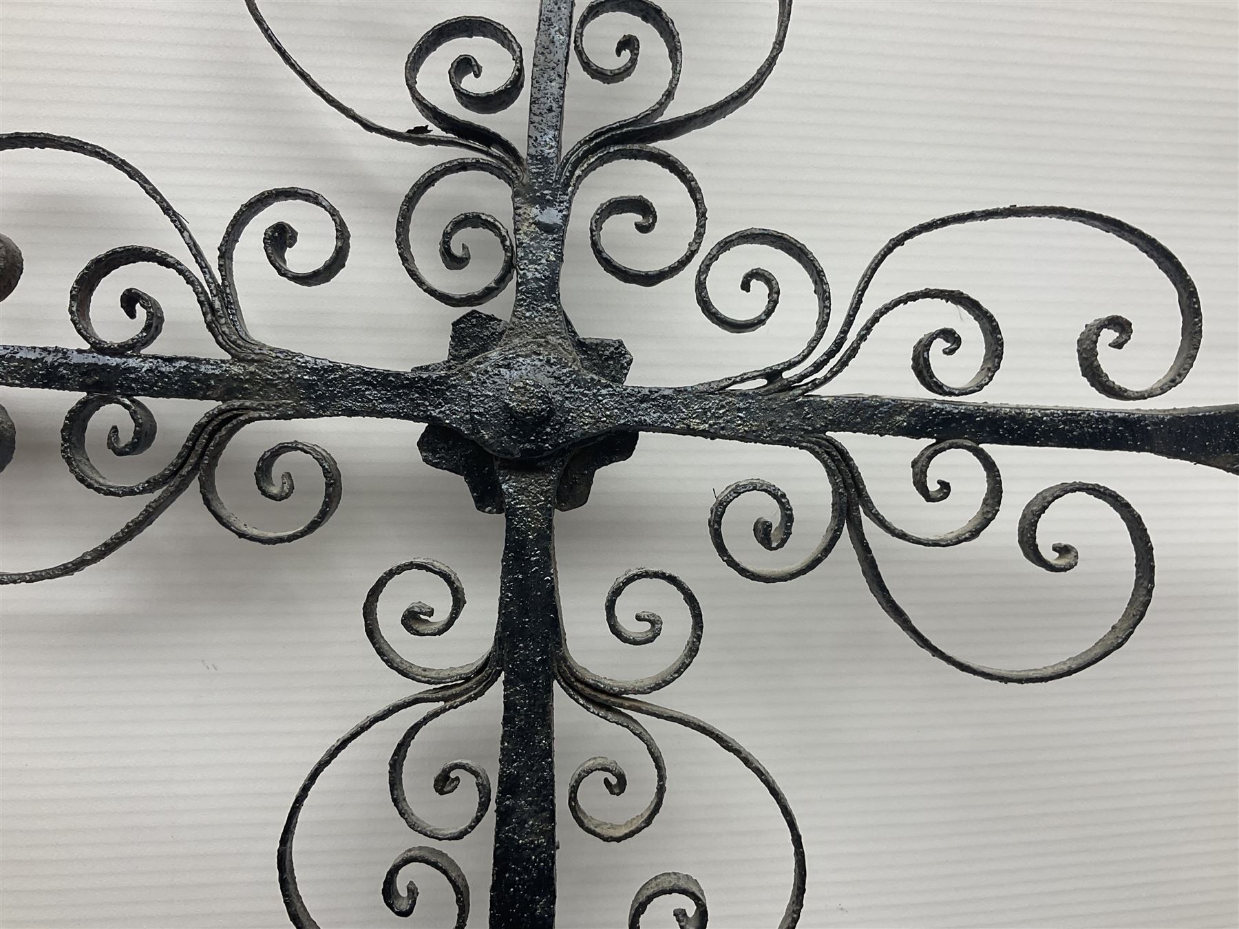 Wrought iron weathervane, with cockerel finial, H95cm