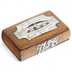 Scottish oak snuff box, of rectangular form, the hinged cover with pierced and engraved wh...